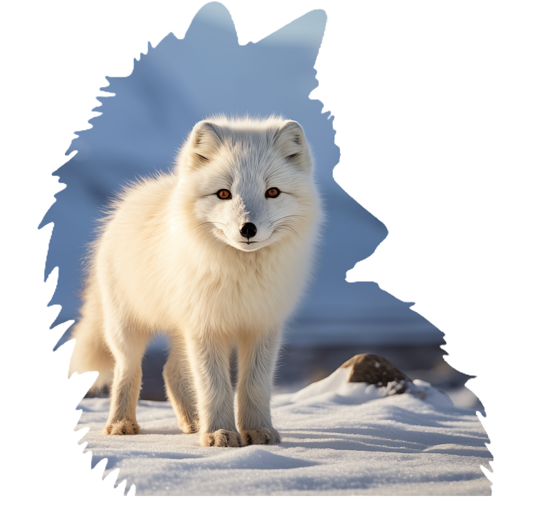 white arctic kit fox in snow covered tundra
