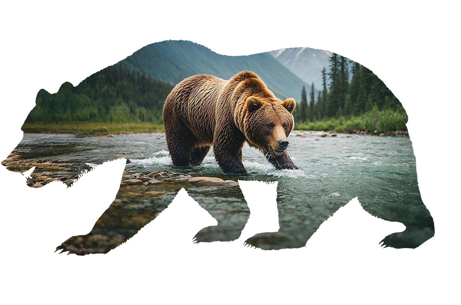 grizzly bear in a river in the wilderness